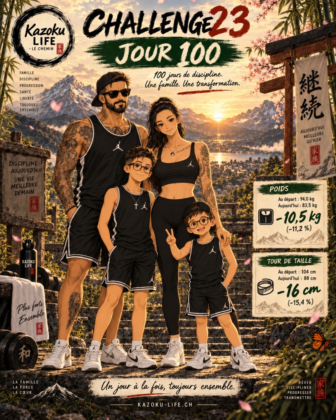 Affiche Challenge 23 — Jour 100 avec Papa, Maman, Rodrigo et Soan et le bilan de Papa.